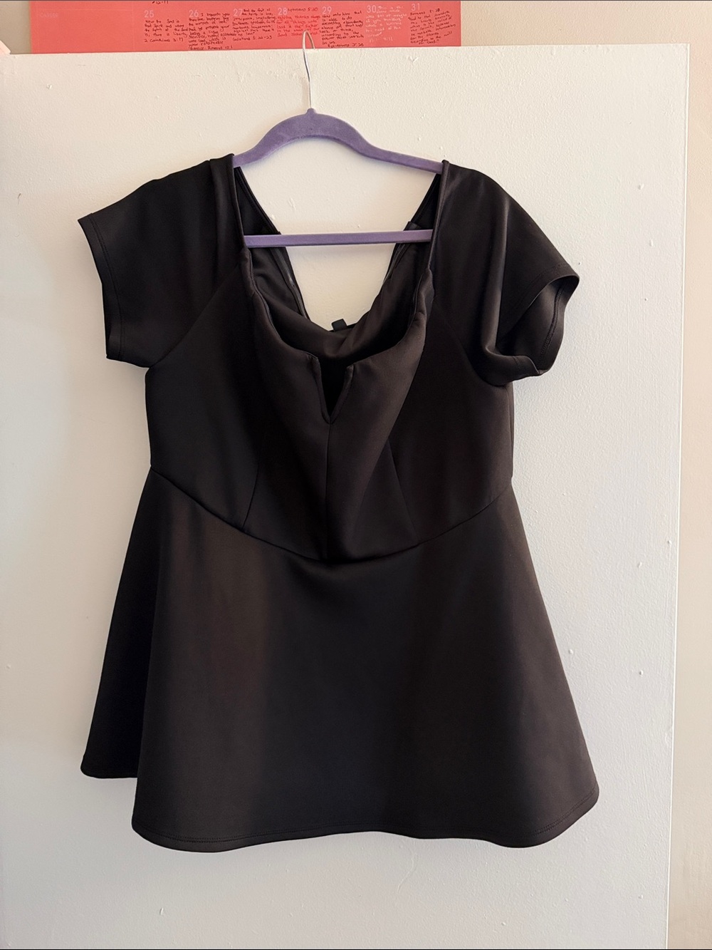Women's Black Peplum Tunic Top with V-Back Detail